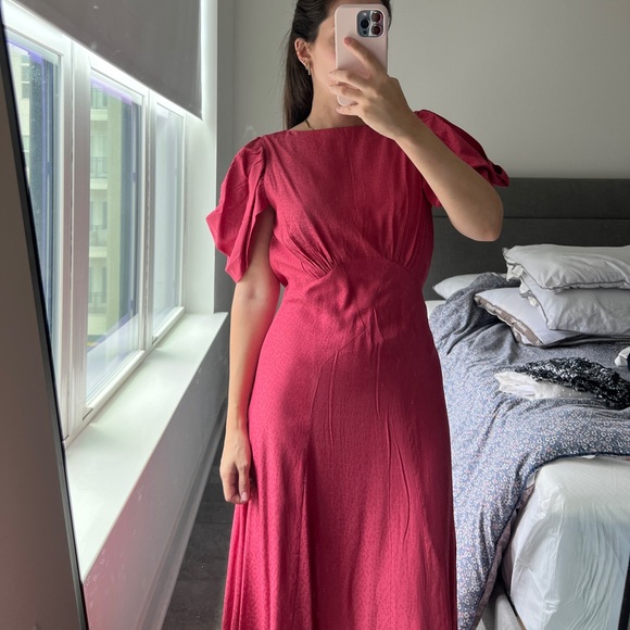 Ted Baker Pink Midi Dress with Flutter Sleeves - Picture 3 of 5